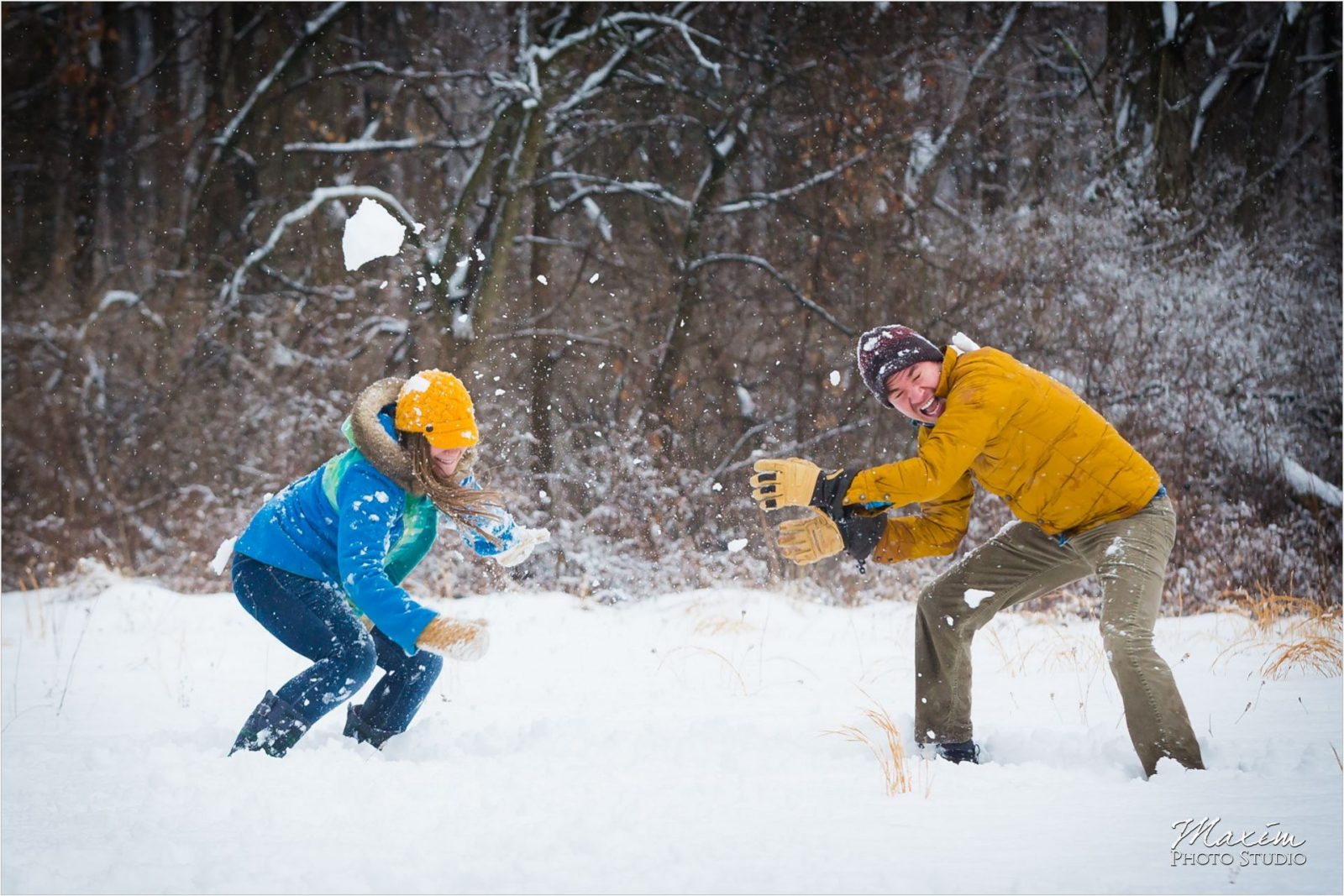 Winton Woods snowball fight engagement