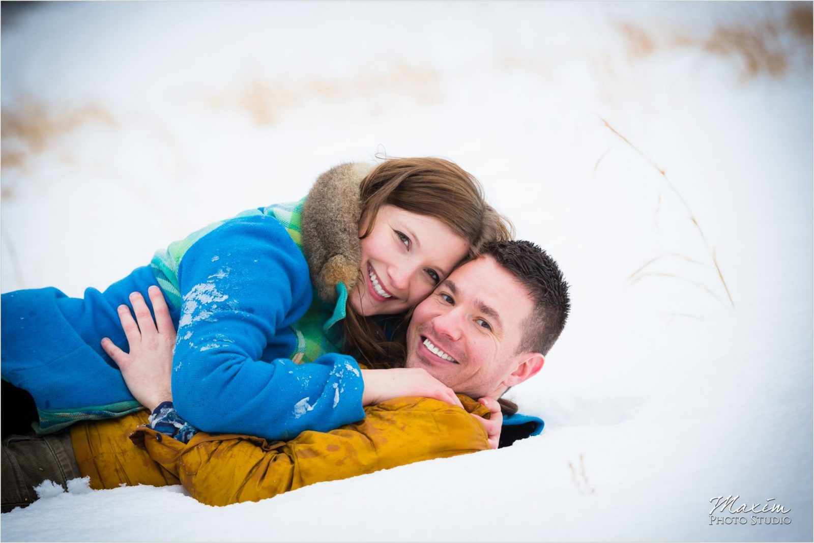 Winton Woods engagement couple in snow