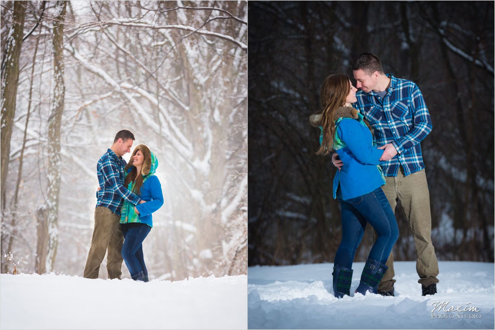 Winton Woods snow trees backlight engagement