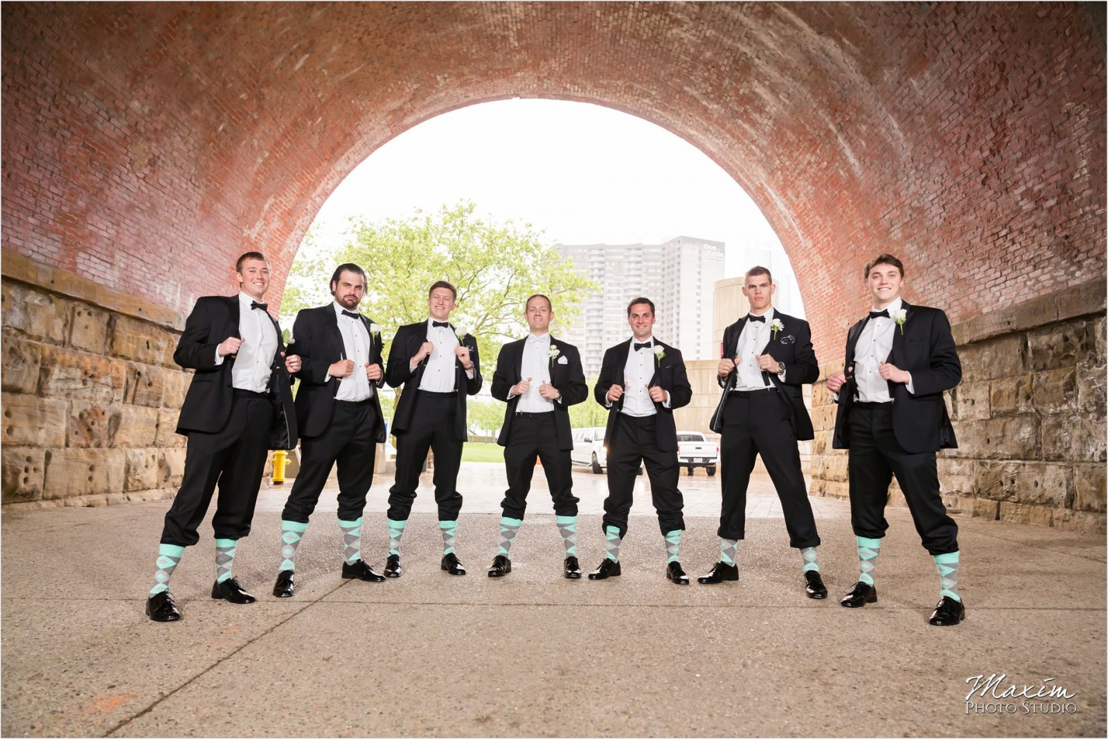 Yeatman's Cove Cincinnati Wedding pictures bride groomsmen socks