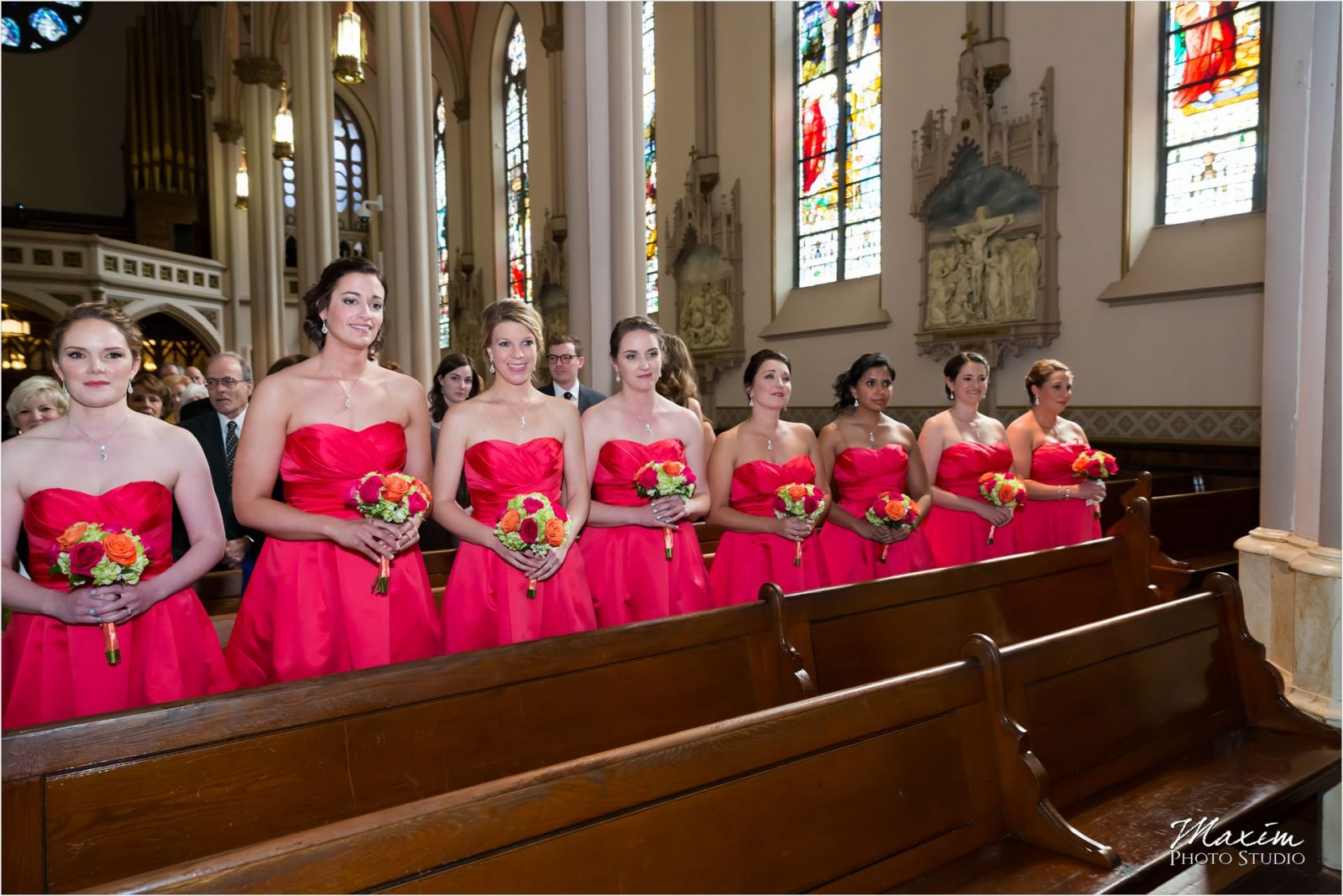St Francis DeSales Cincinnati Wedding Ceremony bridesmaids