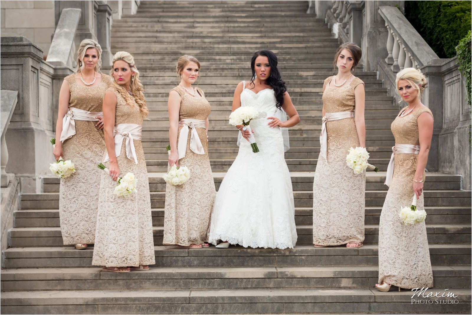Ault Park Cincinnati Bride Bridesmaids Pavilion steps