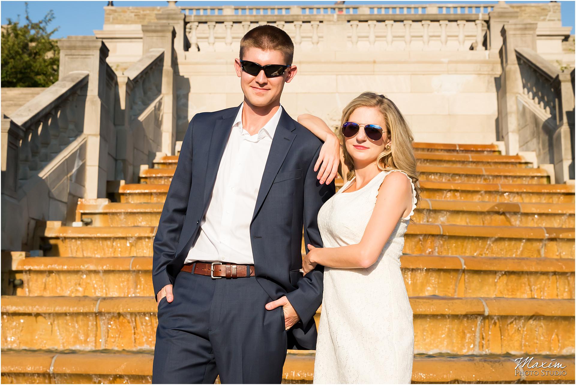 Ault Park Pavillion steps, engagement sunglasses