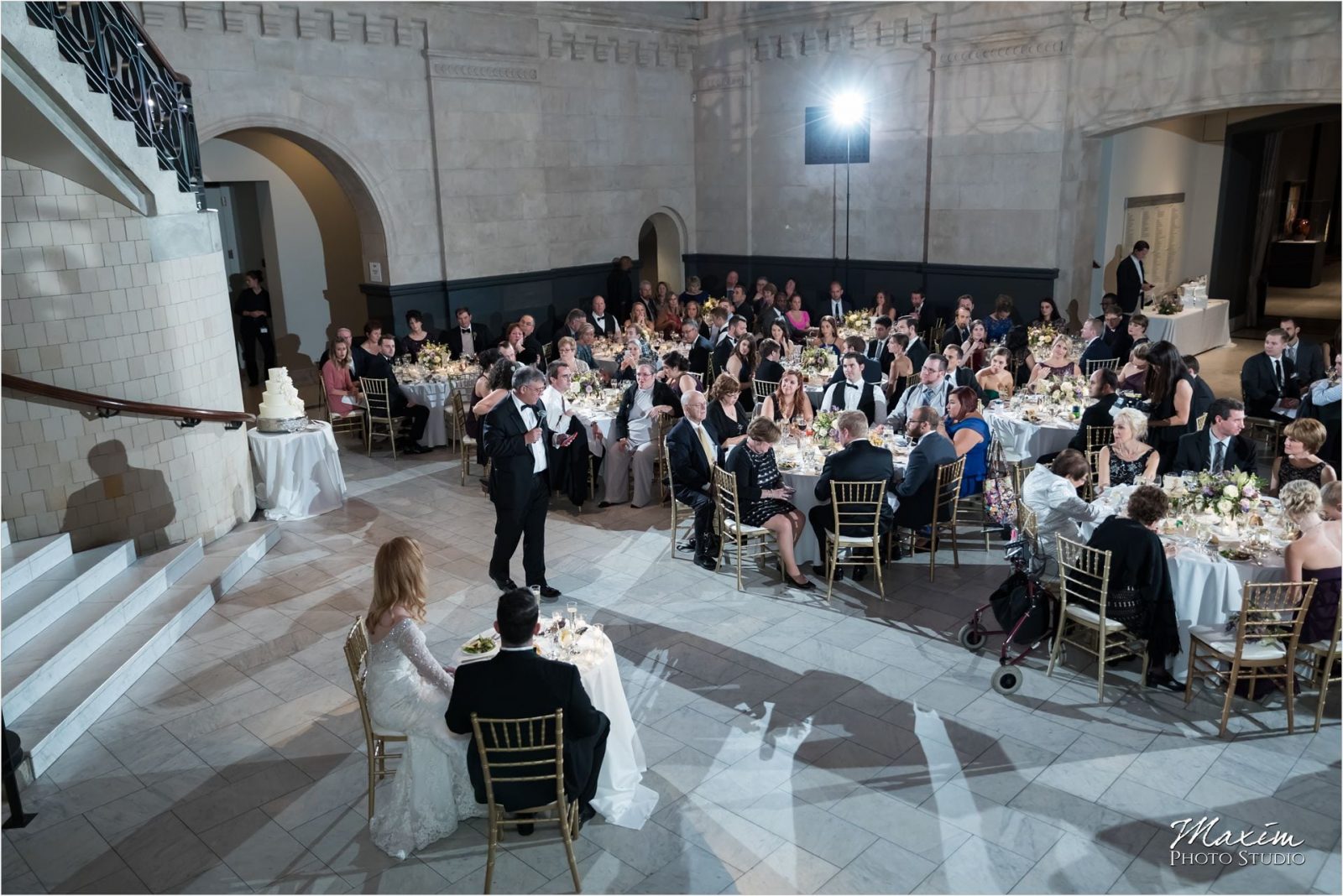 Cincinnati Wedding Photographers Art Museum bride groom reception toast