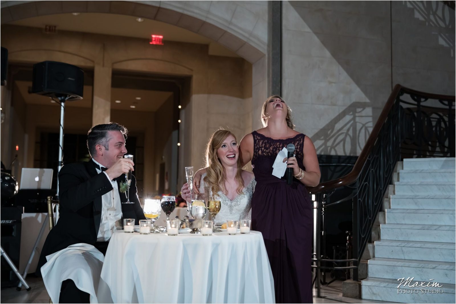 Cincinnati Wedding Photographers Art Museum bride groom reception toast