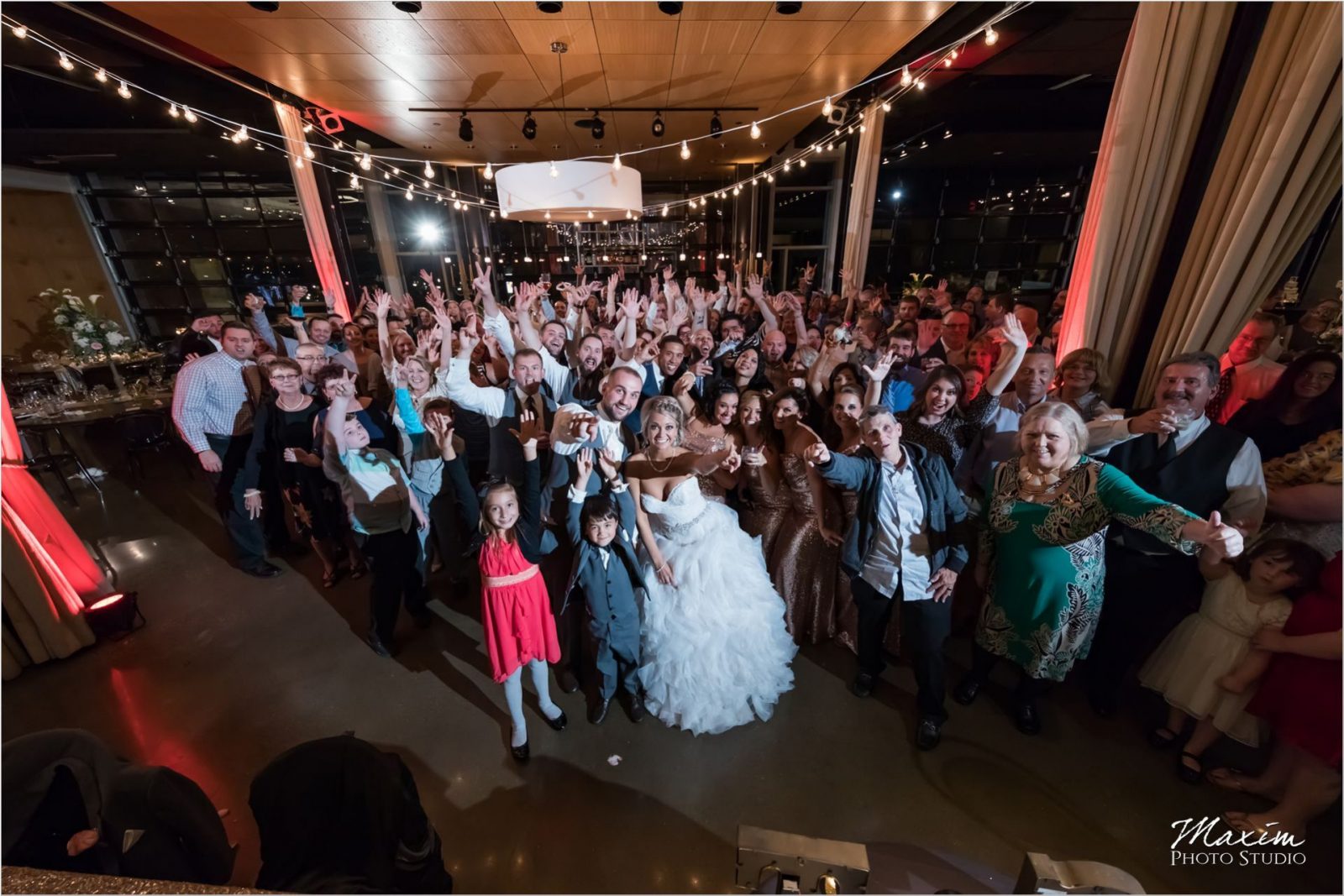 New Riff Brewery Kentucky Wedding reception group photo