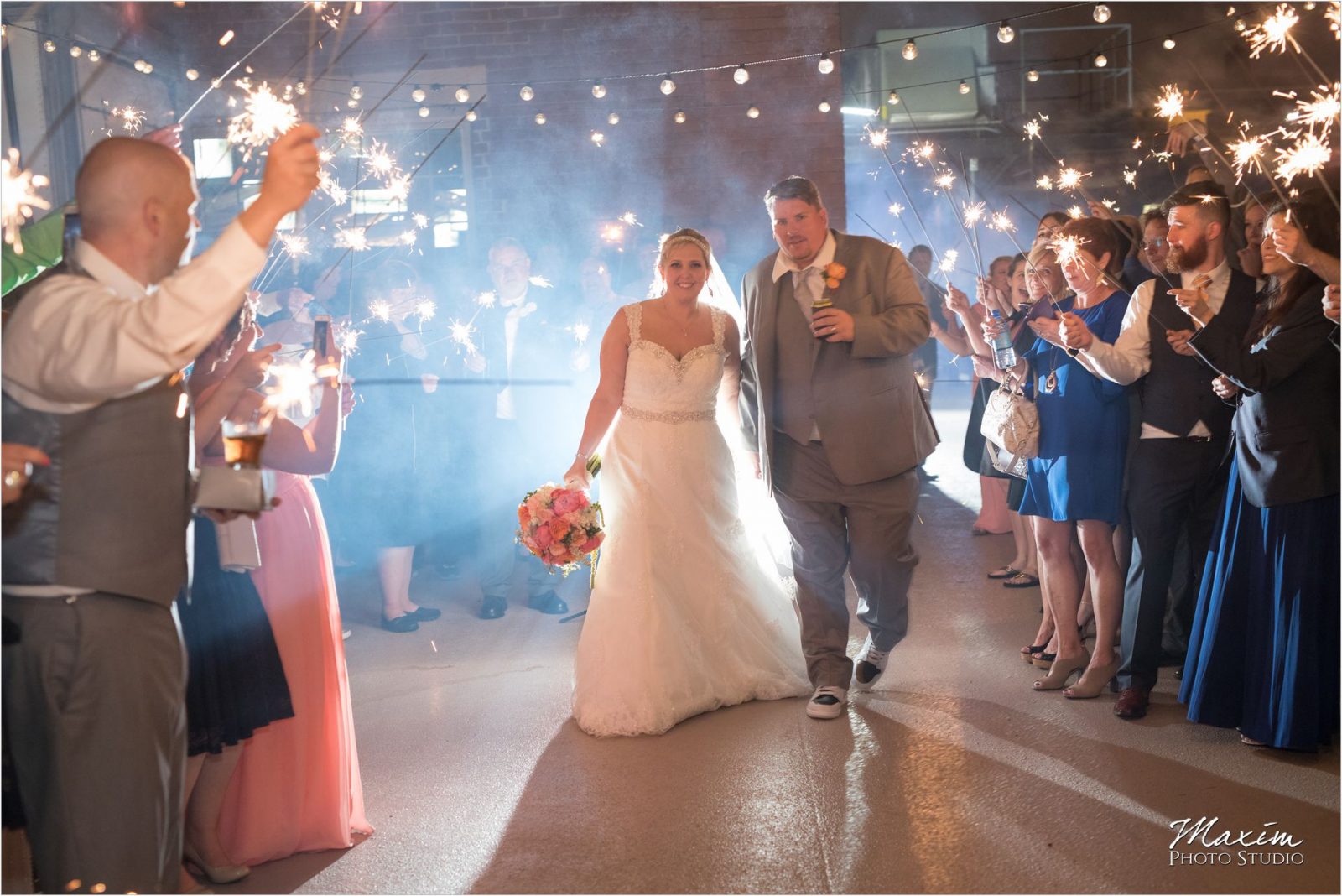 Top of the Market Dayton Ohio Wedding Reception sparkler exit