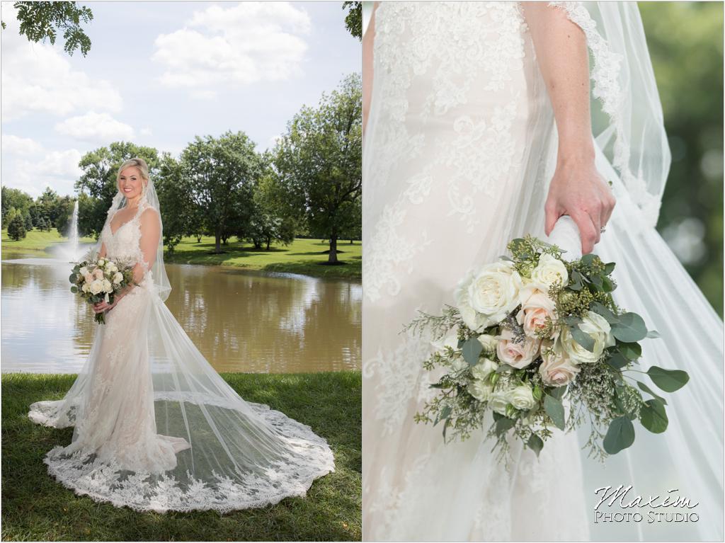 Ohio horse farm bride fountain flowers