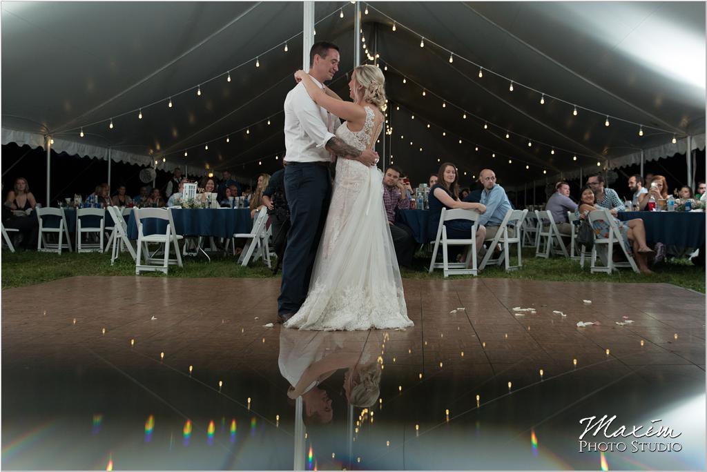 Ohio horse farm wedding tent reception first dance reflection