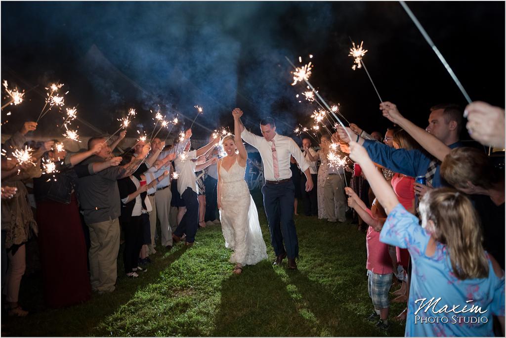 Ohio horse farm wedding tent reception bride groom sparkler exit