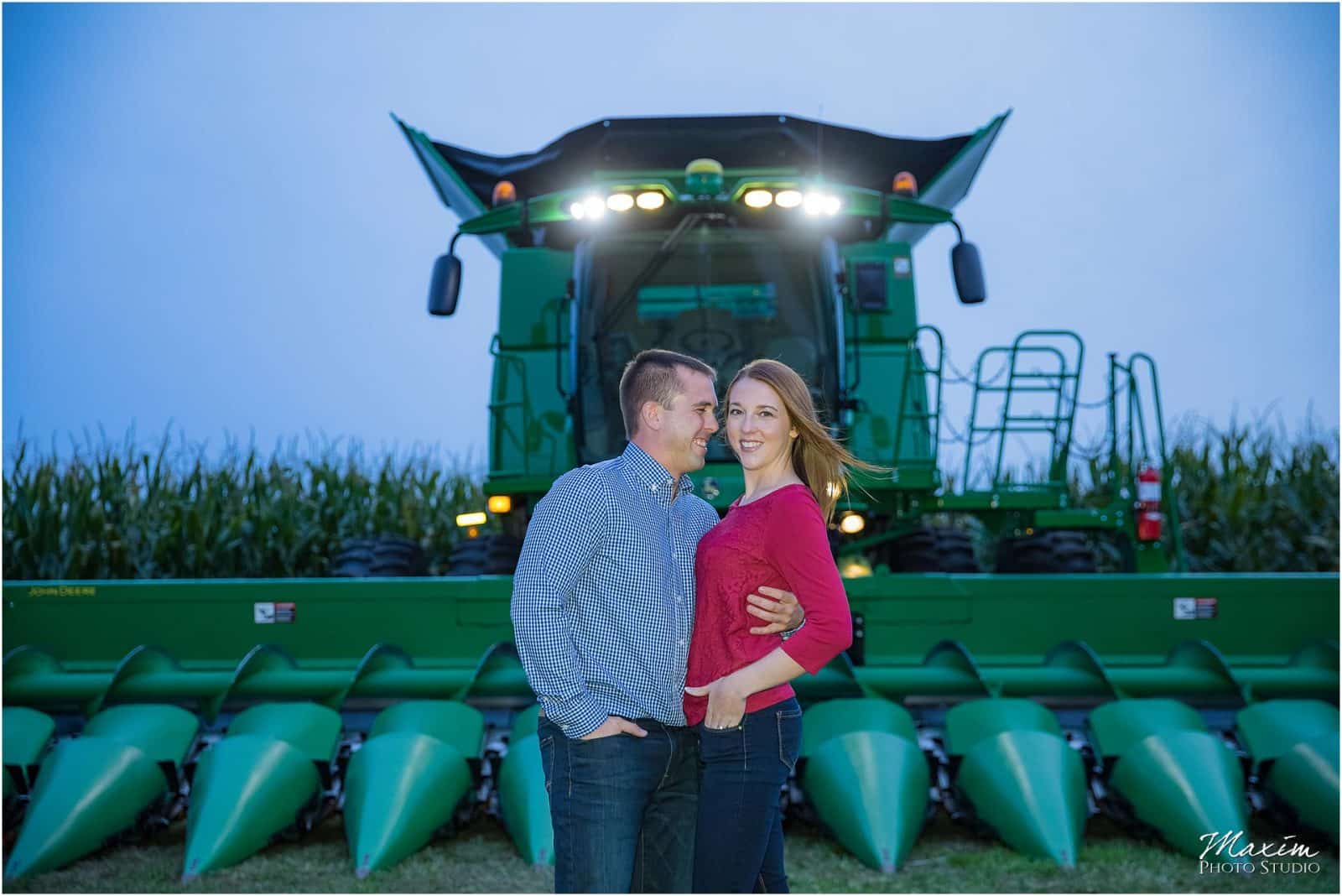 Ohio Corn farm Wedding engagement couple