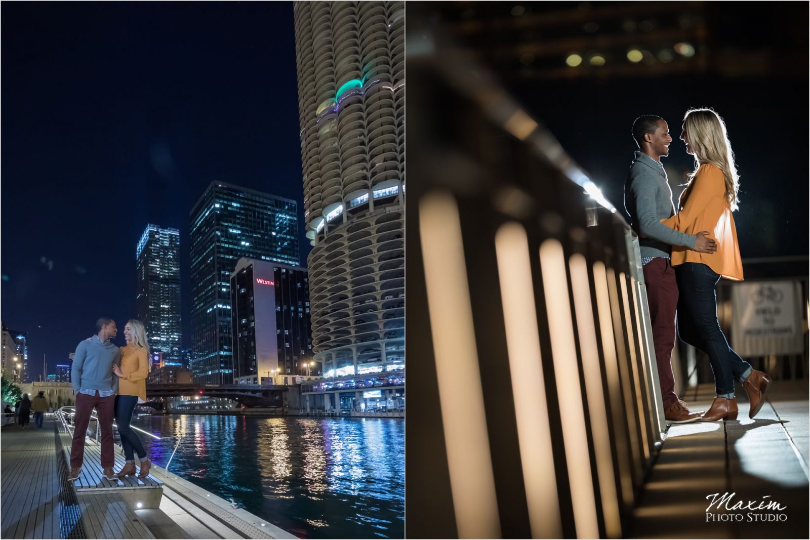 Chicago Downtown Day night After Dark Engagement