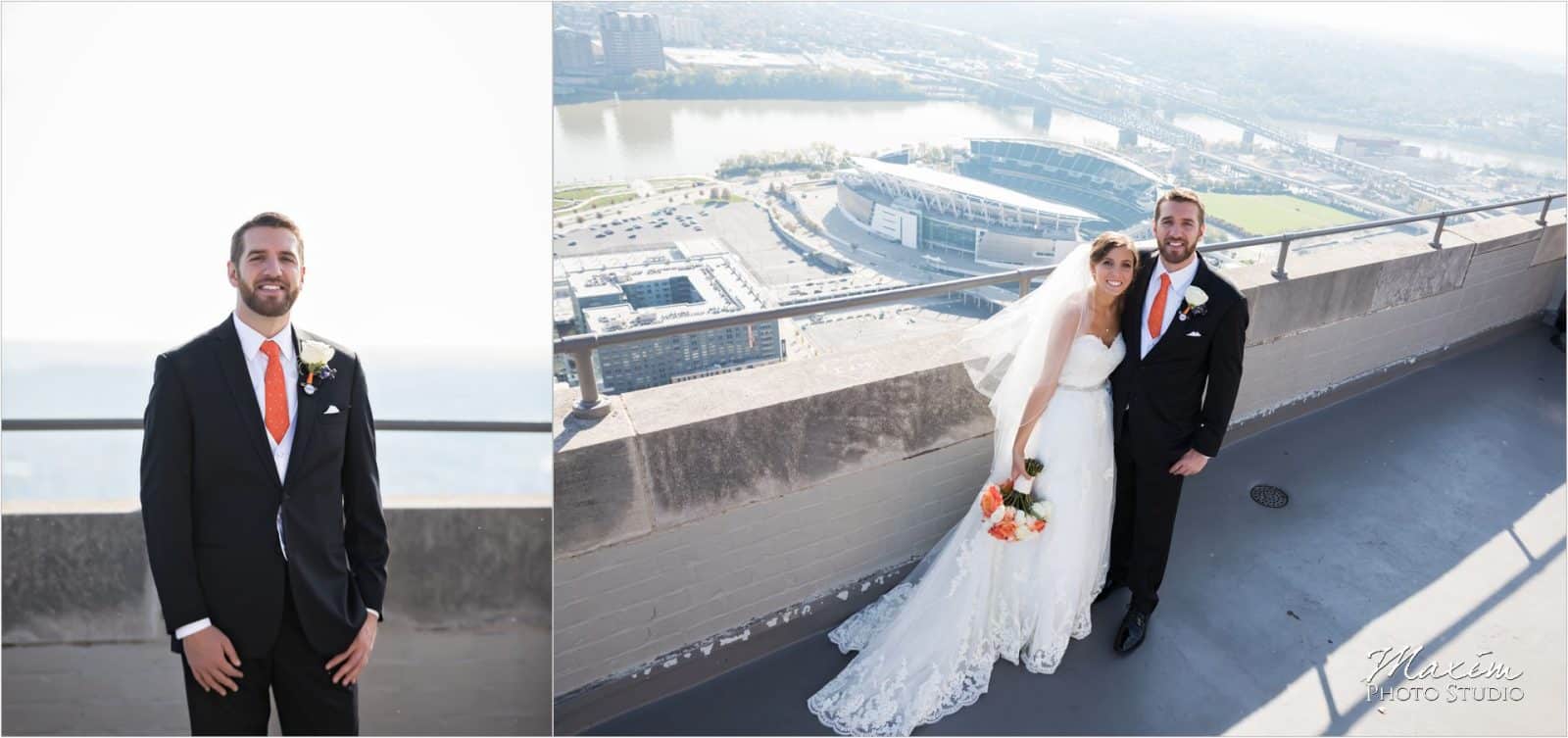 Carew Tower wedding first look bridal pictures