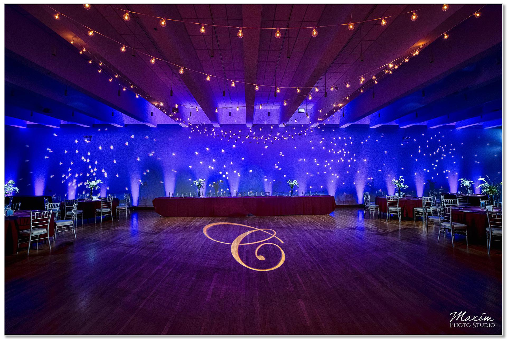 The Center Cincinnati wedding reception lighting, Party Pleasers Services Cincinnati DJ