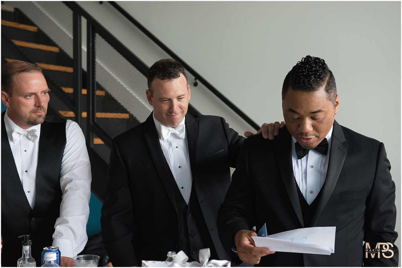 Cincinnati Music Hall wedding groom preparations