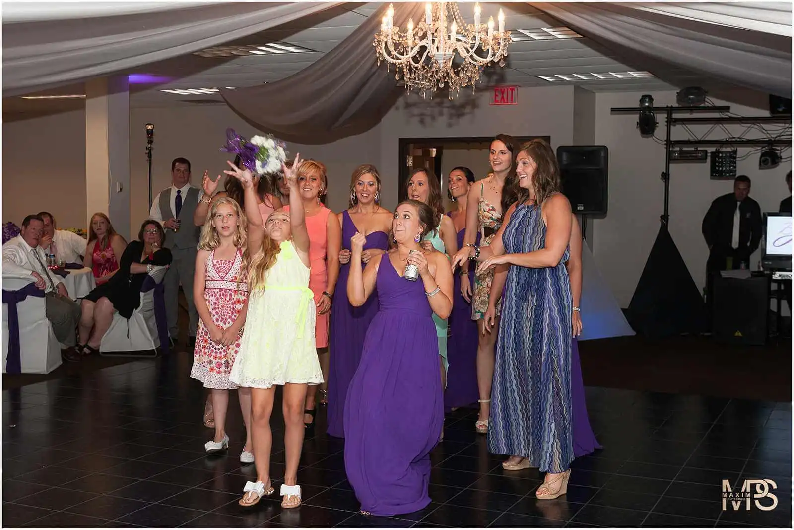 Kehoe Center Shelby Ohio wedding reception bouquet toss