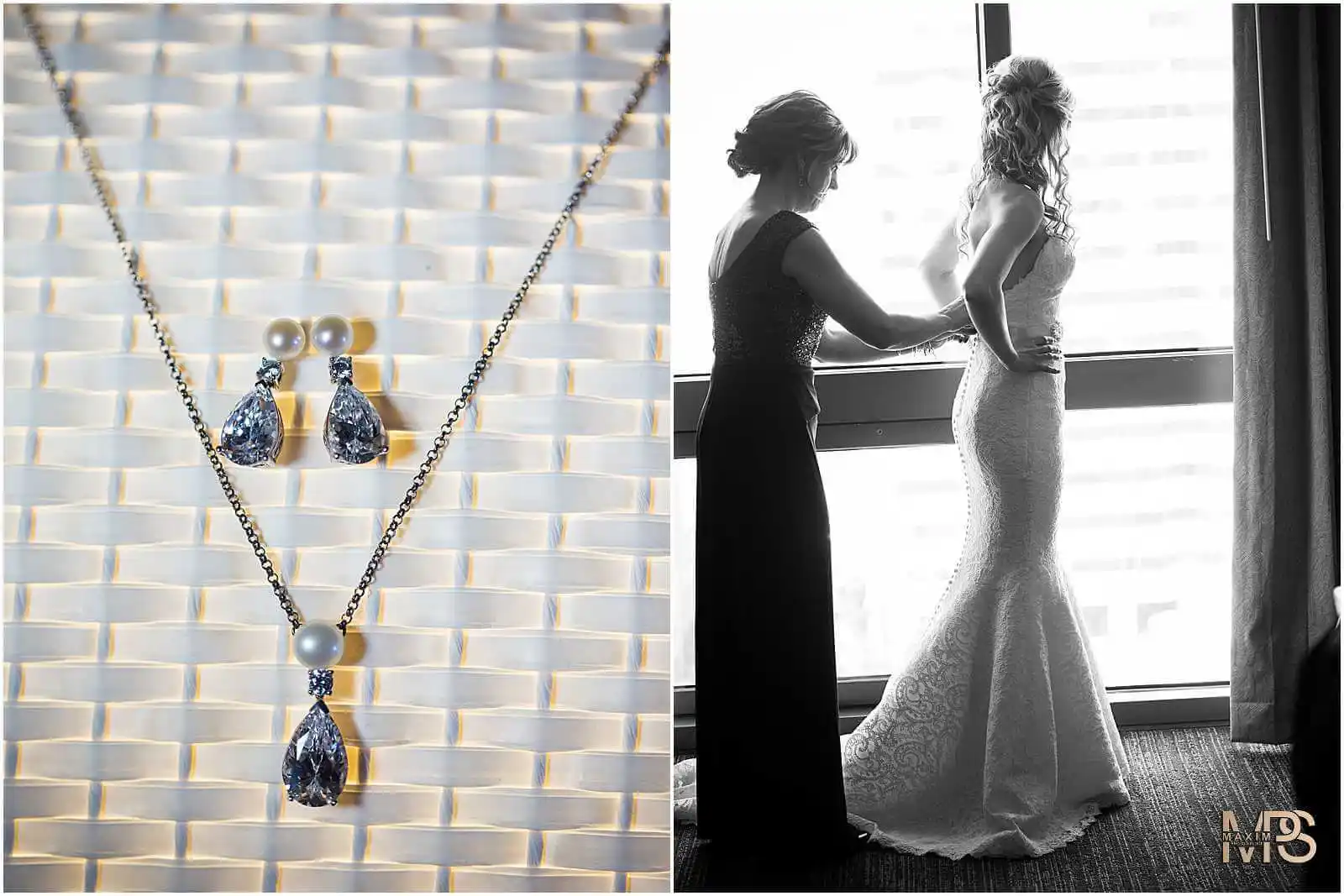 Elegant bridal jewelry and bride preparation at Hyatt Regency Cincinnati wedding.