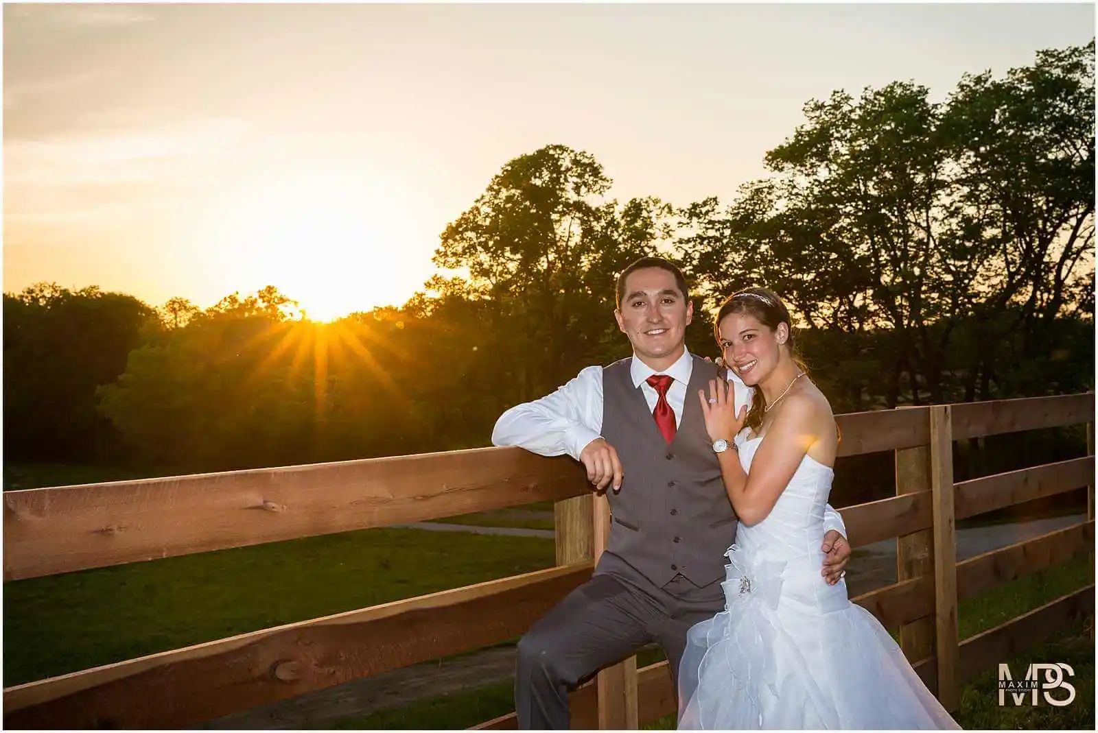 Special Moment Couple Wedding Photo Sunset Canopy Creek Farm