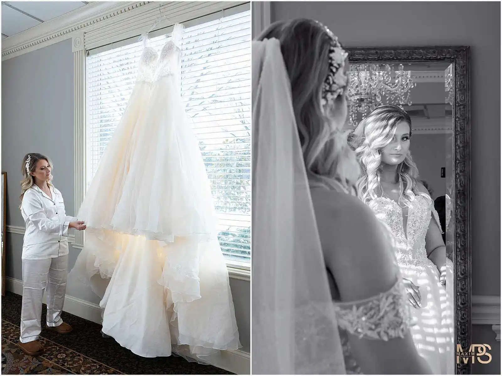 Bride preparations wedding dress at Manor House, Ohio