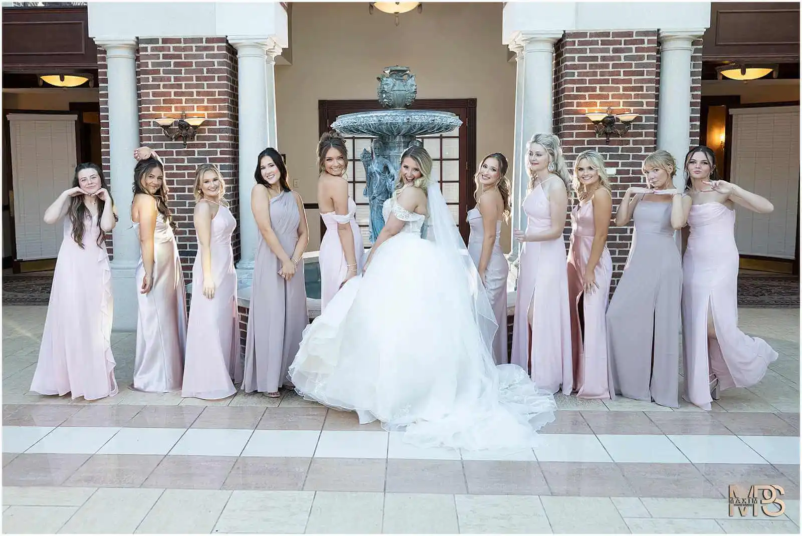 Bride and Bridesmaids at Manor House Ohio wedding portraits