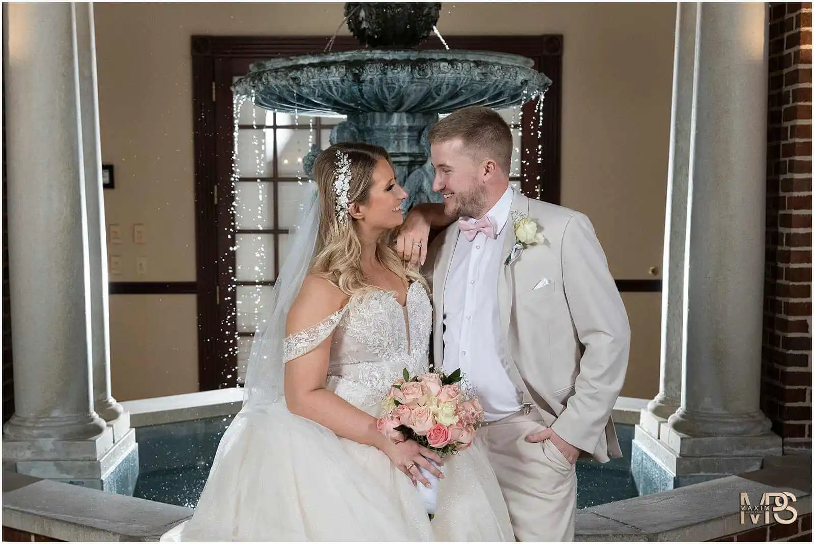 Bride Groom Manor House Ohio wedding Atrium portraits