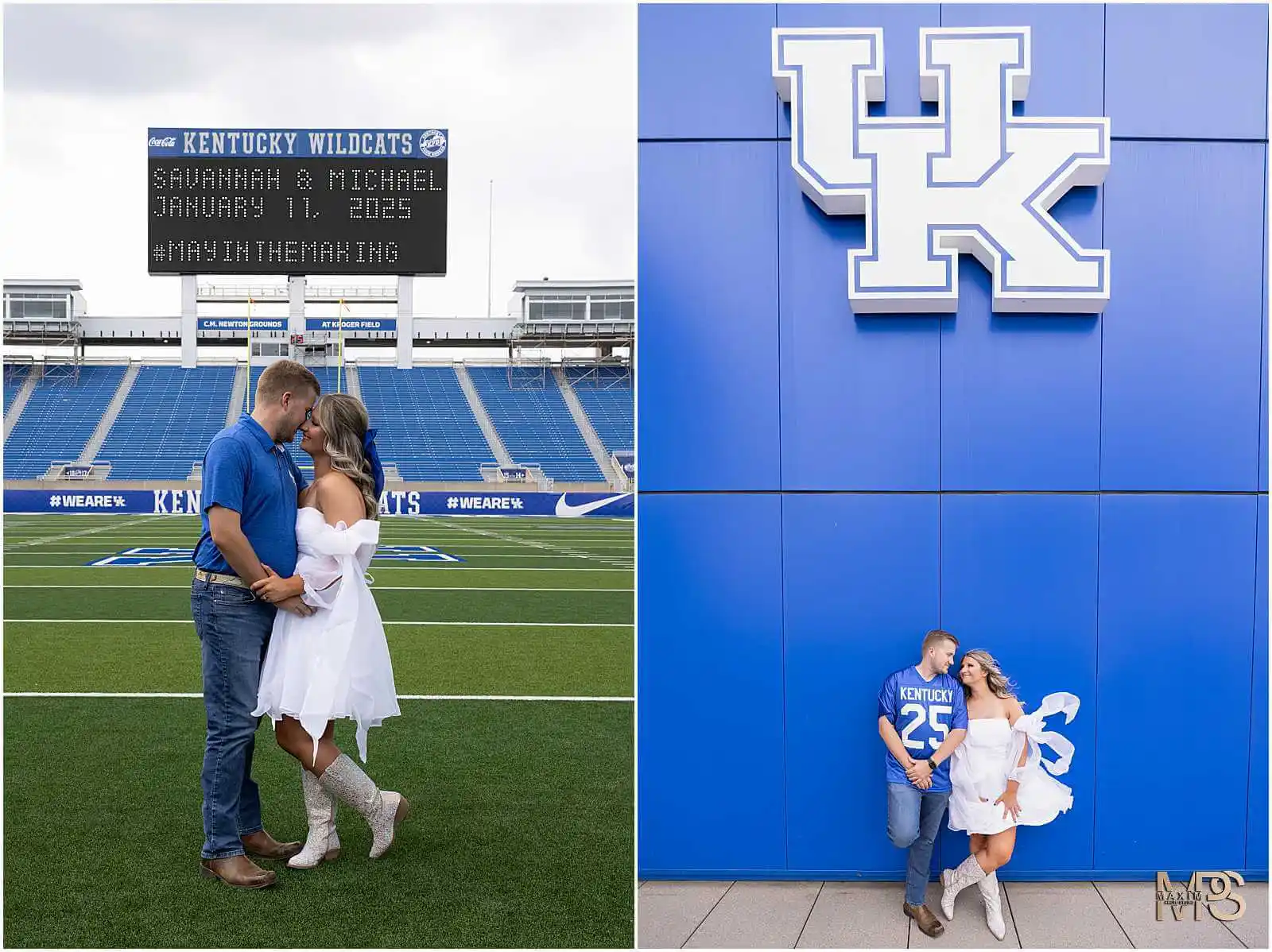 UK Kroger Field bride groom on the field engagement session