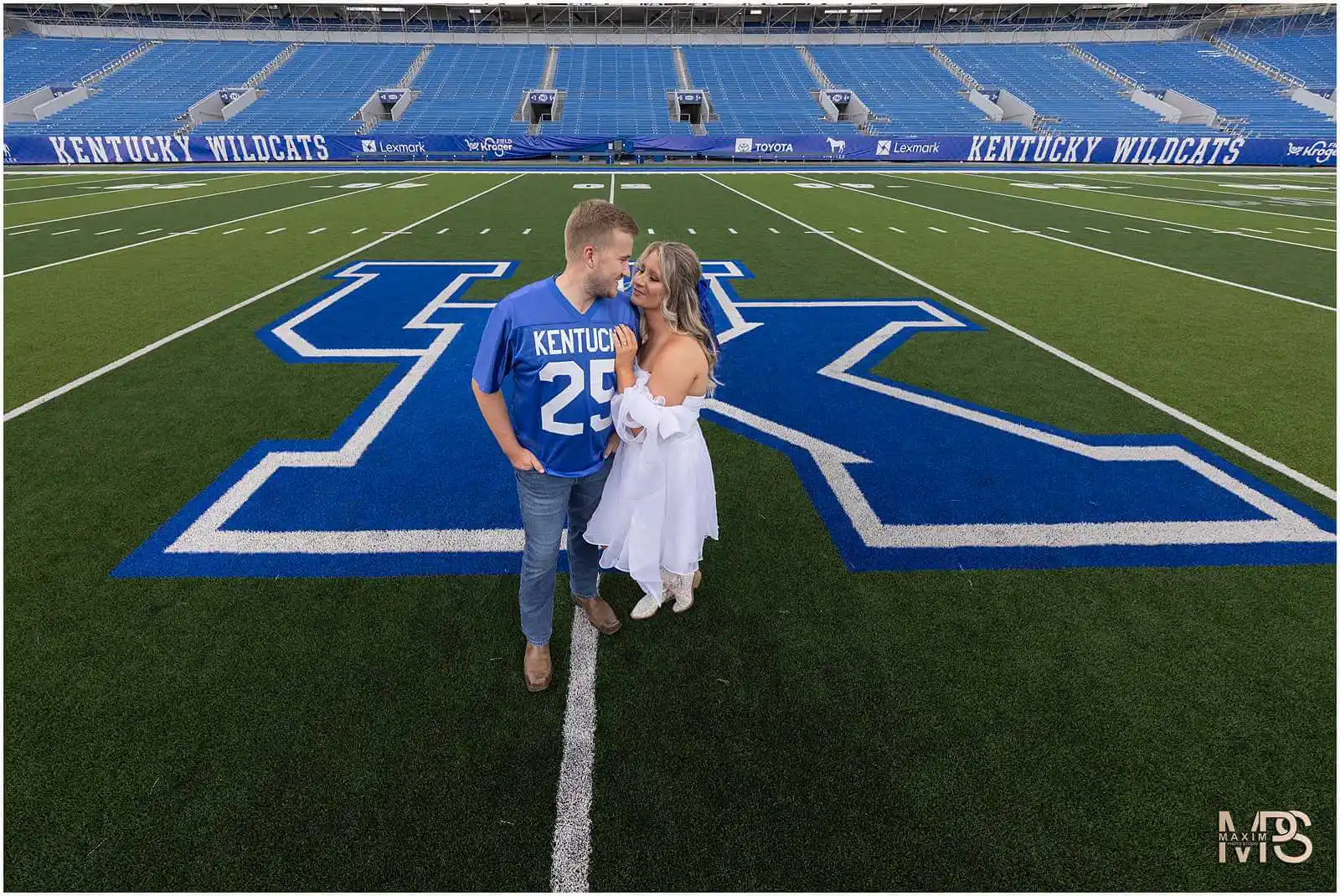 Bride and Groom at UK Kroger Field engagement photography session