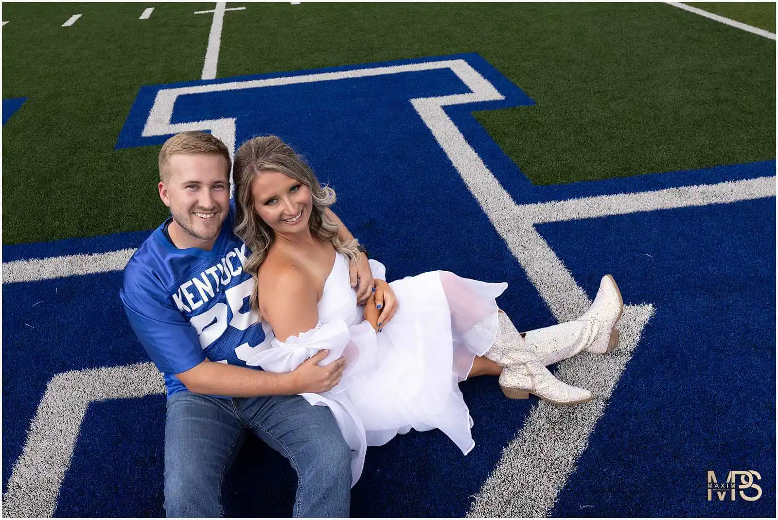 Bride and Groom at UK Kroger Field engagement photography session