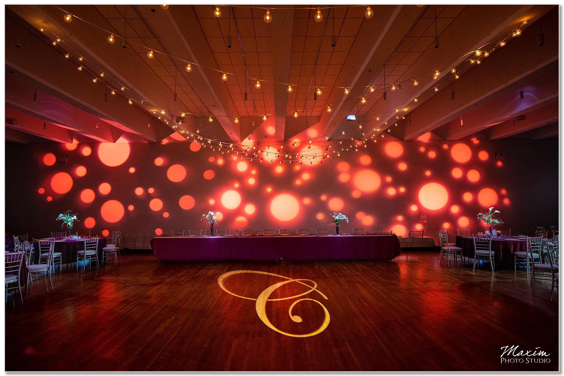 The Center Cincinnati wedding reception lighting, Party Pleasers Services Cincinnati DJ