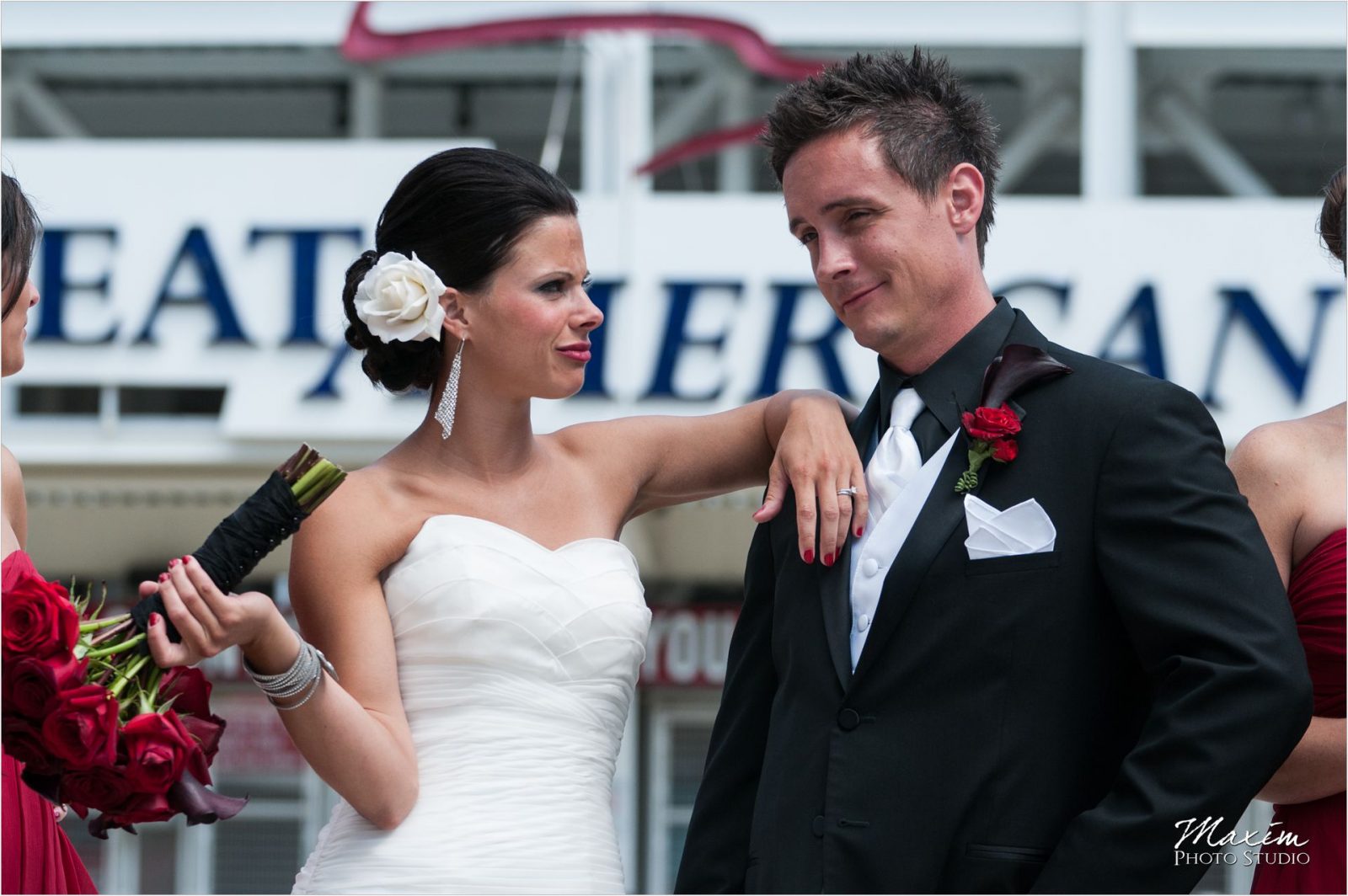 Great American Ballpark Cincinnati Wedding bride groom