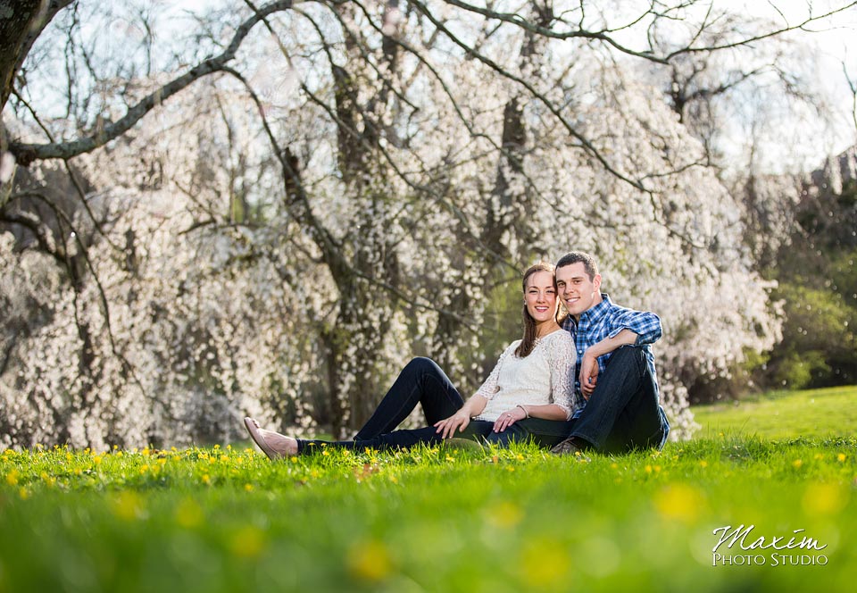 grass cherry blossoms ault park engagement