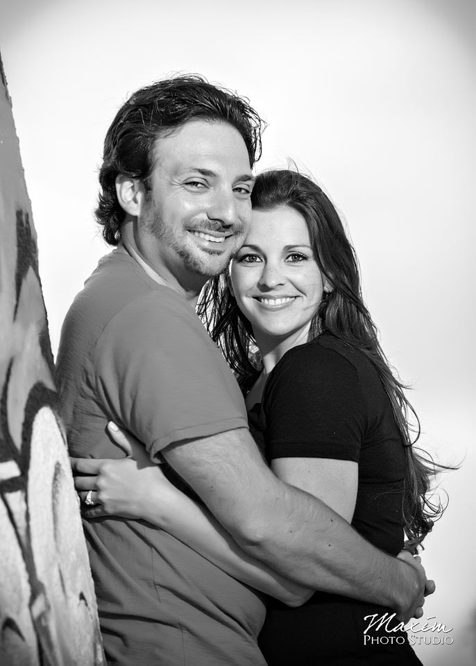 black and white venice beach wedding engagement