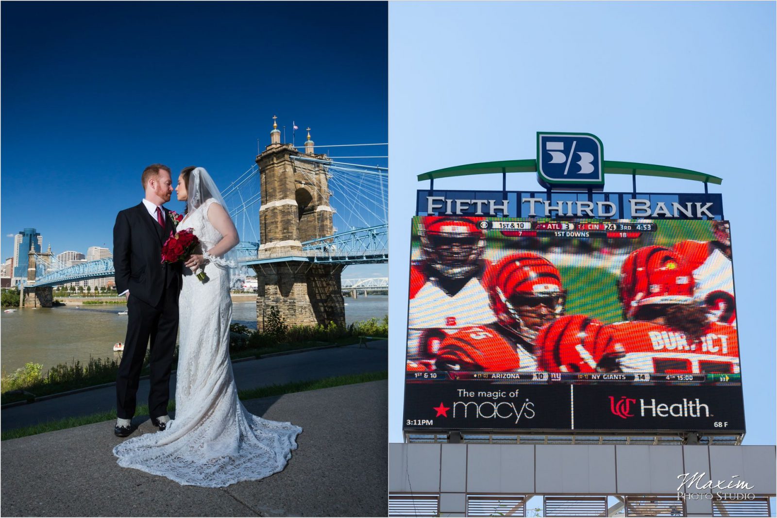 Roebling Bridge Cincinnati Wedding Bride Groom