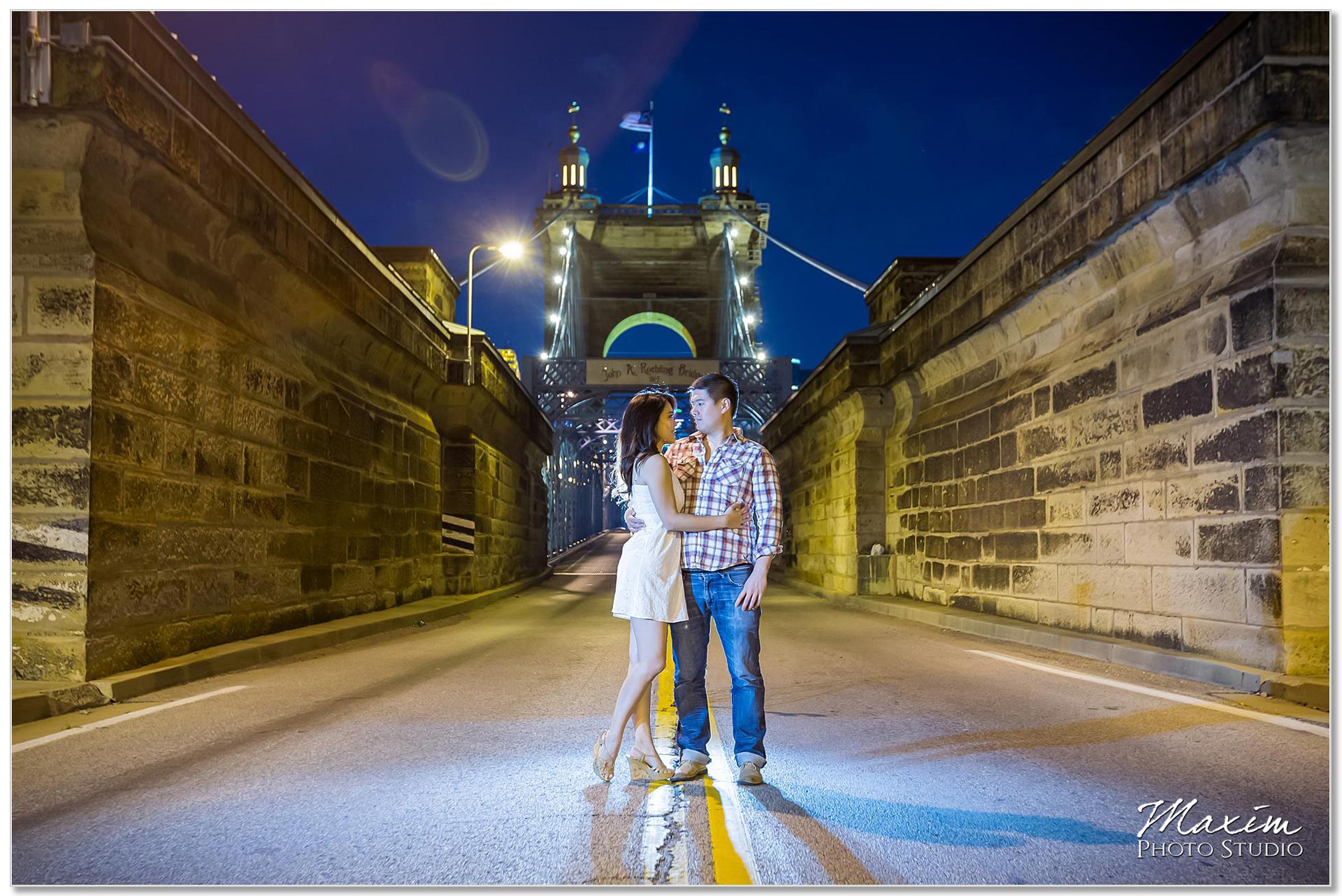 Roebling Bridge Cincinnati engagement balloons