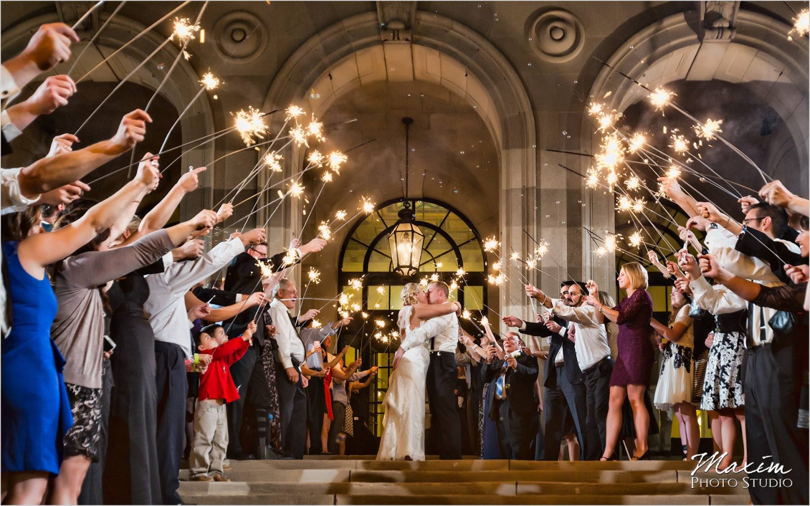 Columbus Wedding Photographers Art Museum wedding reception sparklers exit