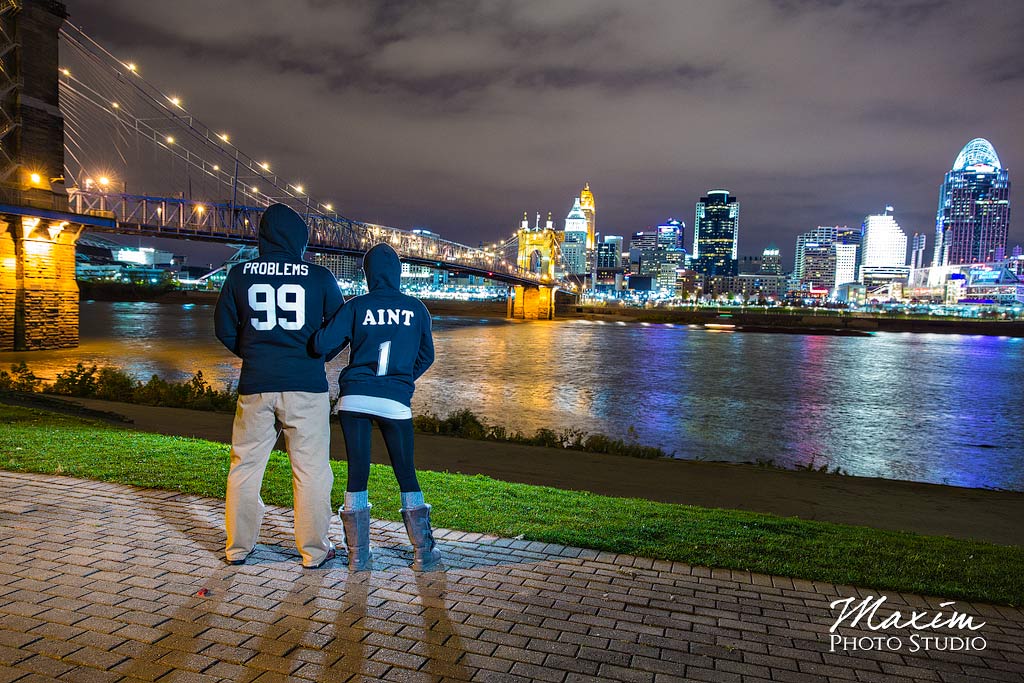 Roebling Bridge Cincinnati Engagement couple