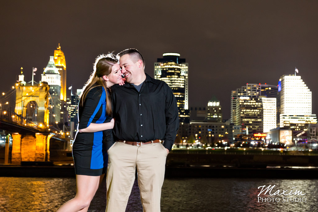 Downtown Cincinnati skyline nighttime engagement image LT