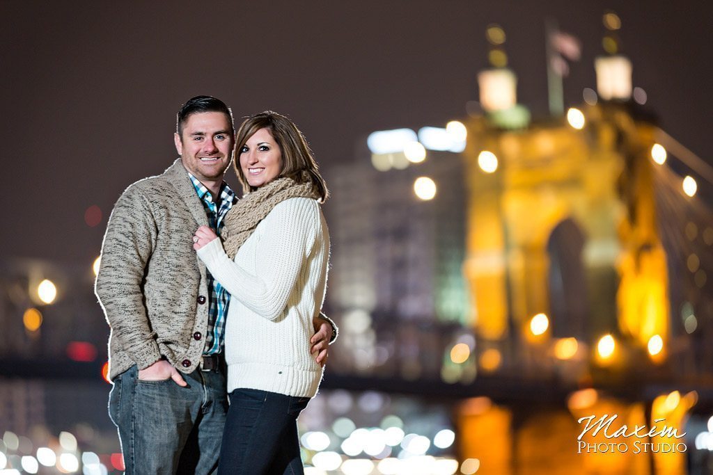 Roebling Bridge Cincinnati night engagement