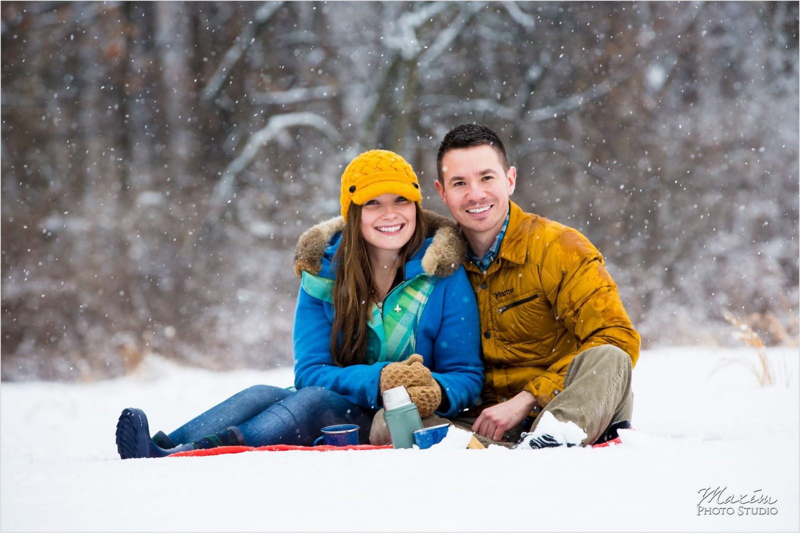 Winton Woods Snow Cincinnati Engagement hot chocolate