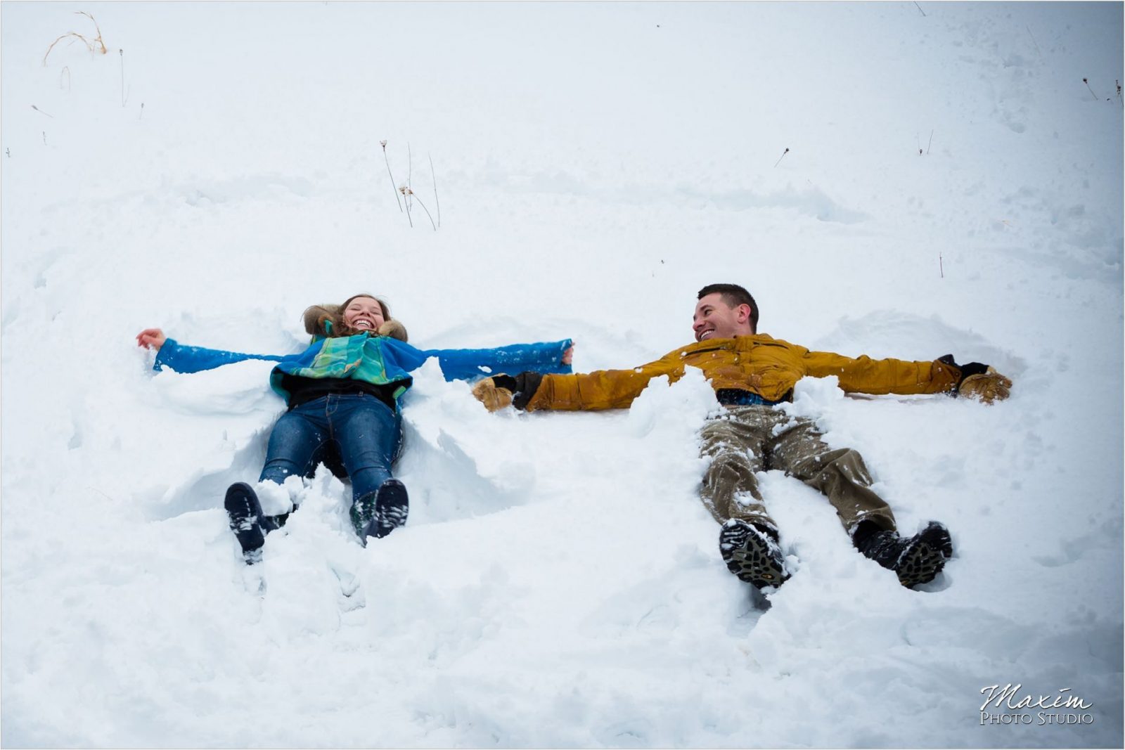 Winton Woods Snow angels engagement Bride