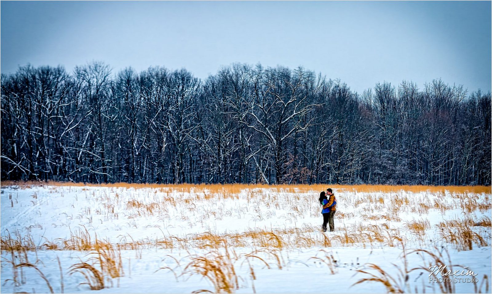 Winton Woods snow landscape engaement