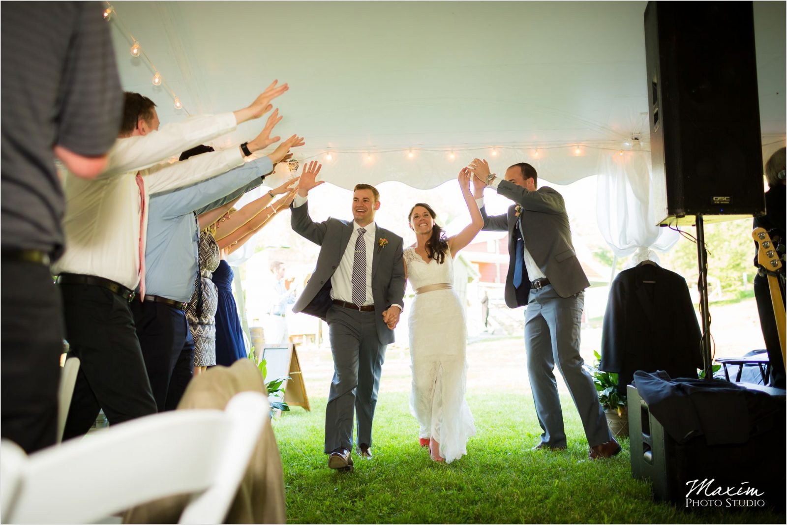 Potato Hill Farm Wedding Reception entrance Bride Groom