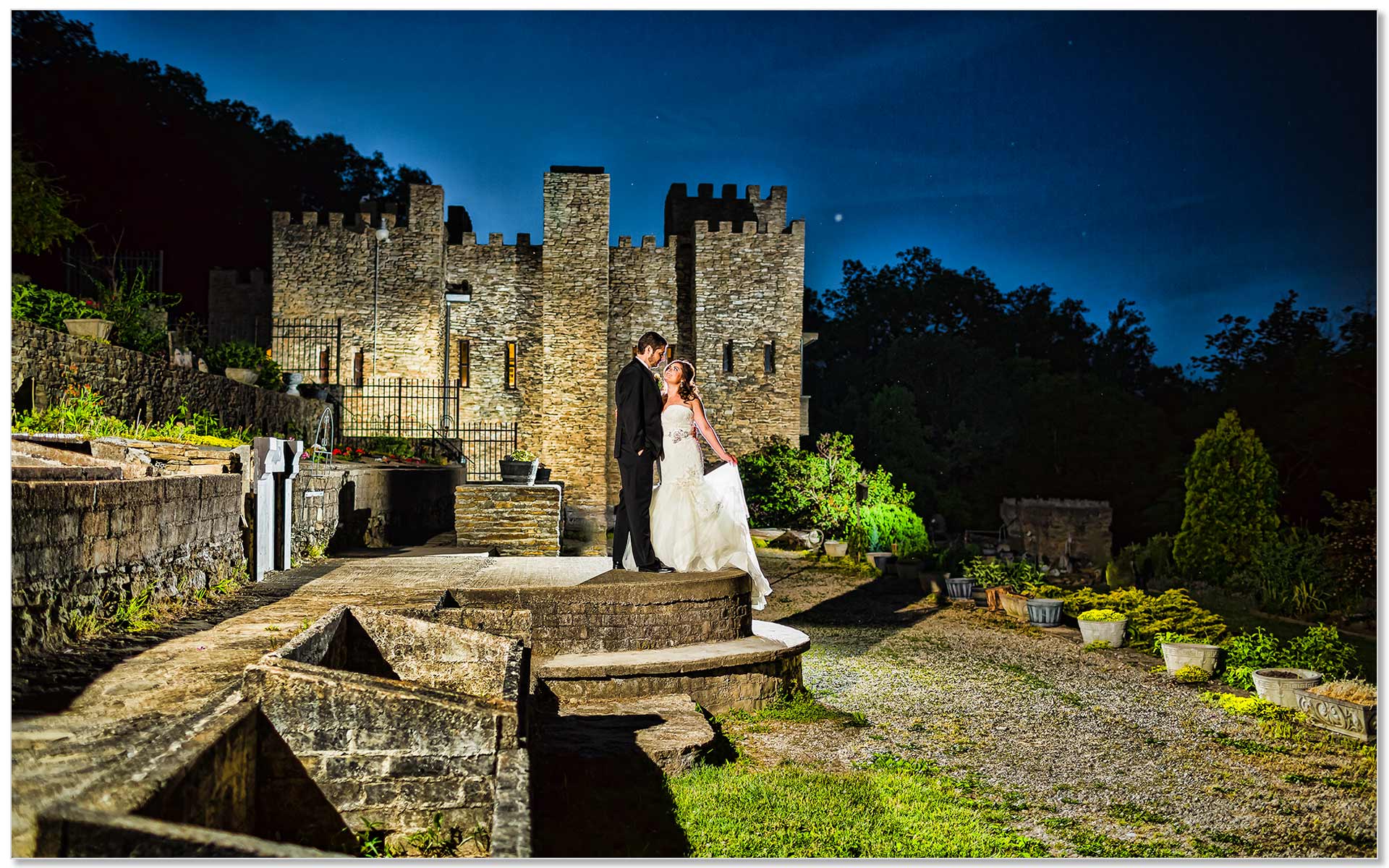 Night Loveland Castle Cincinnati Wedding Couple