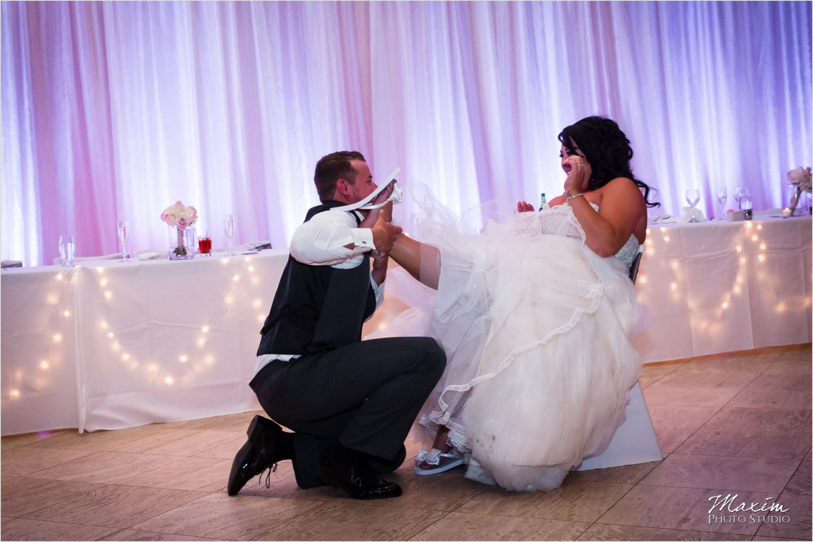 Group Photo Schuster Center Wedding reception garter