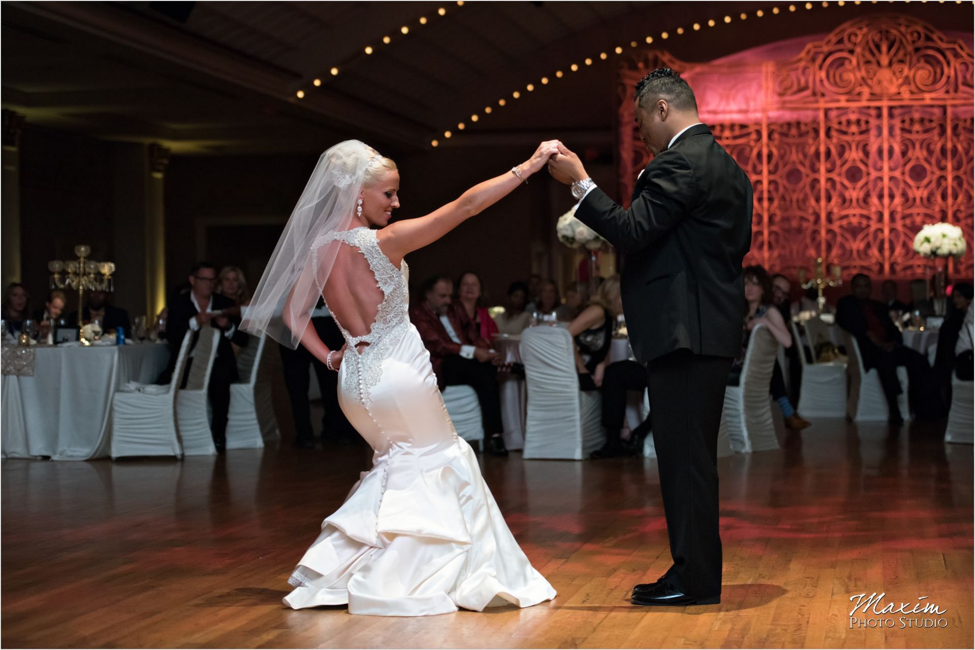 Cincinnati Wedding Photographers Music Hall Wedding Reception Bride Groom Dance