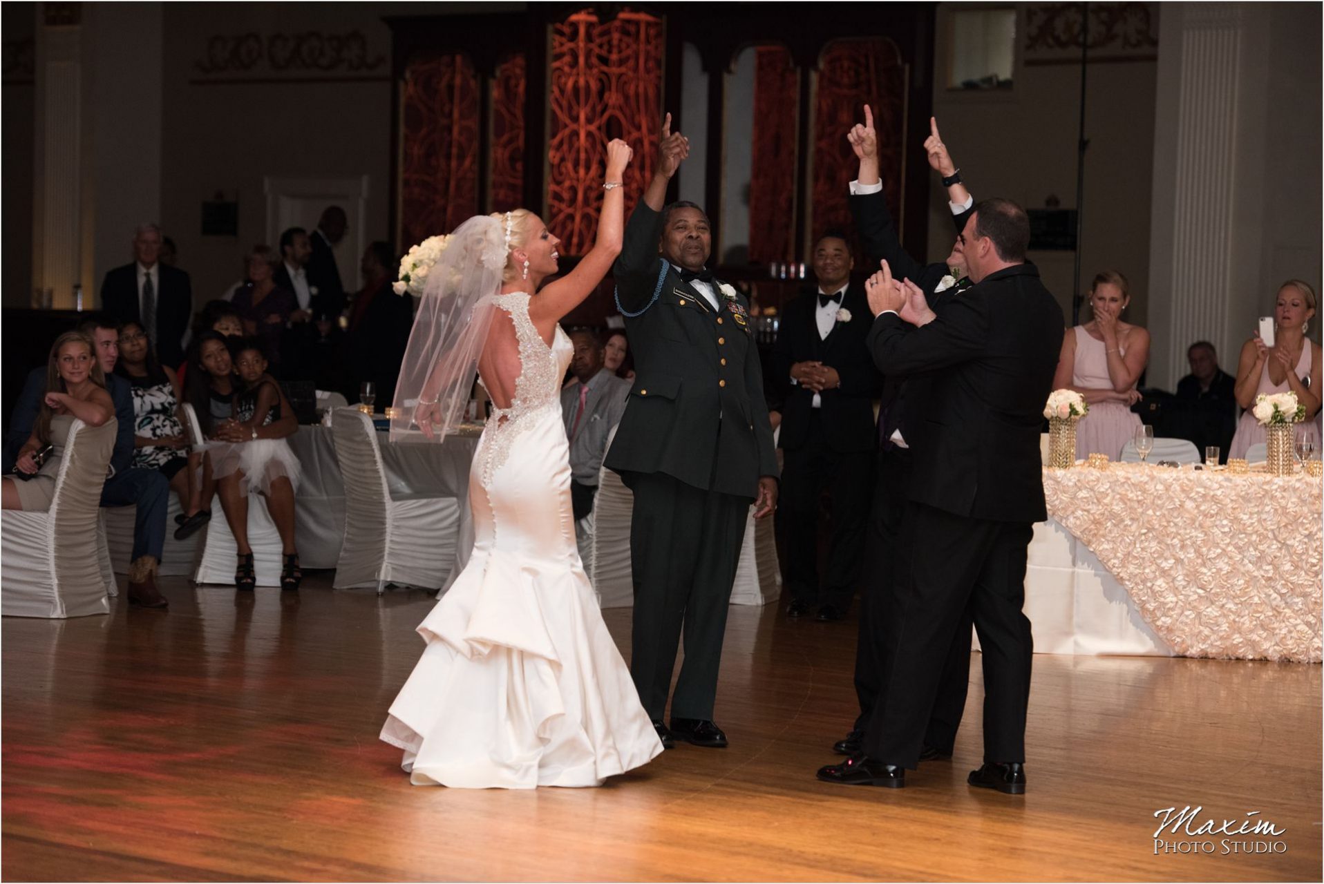 Cincinnati Wedding Photographers Music Hall Wedding Reception Group Dance