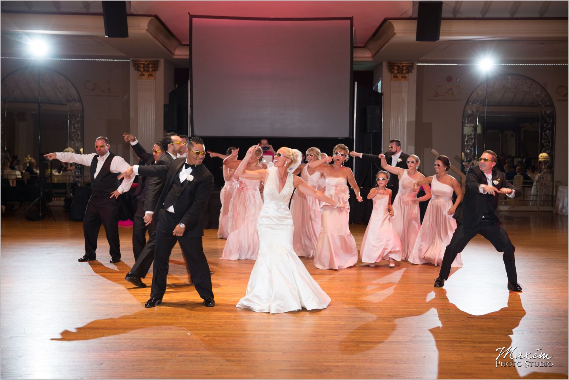 Cincinnati Wedding Photographers Music Hall Wedding Reception Group Dance