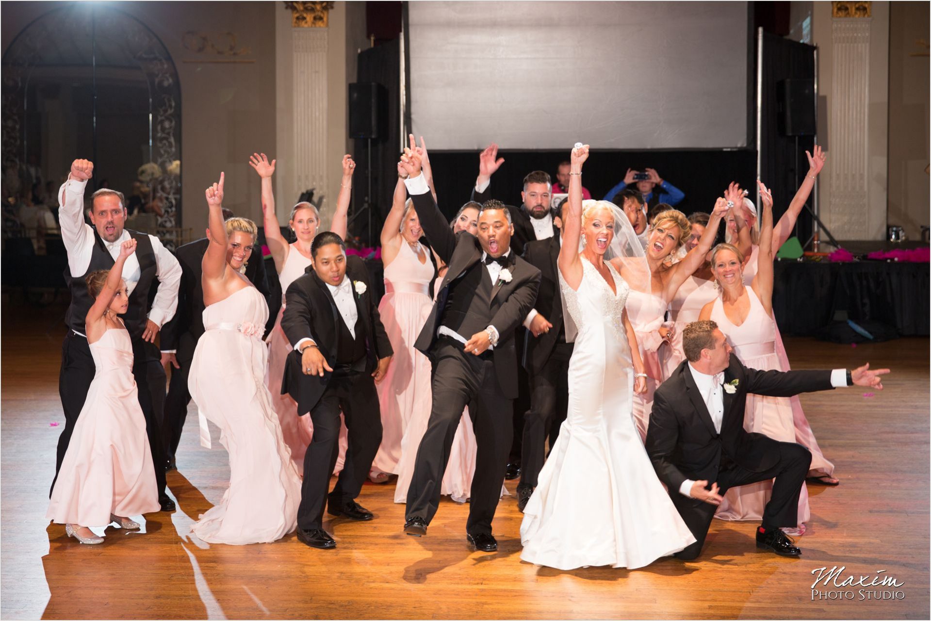 Cincinnati Wedding Photographers Music Hall Wedding Reception Group Dance