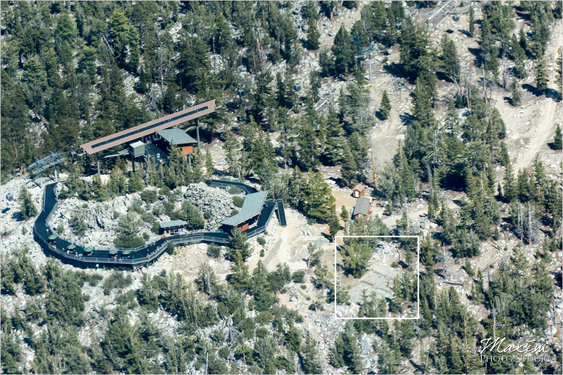 Lake Tahoe Heavenly Village Destination Wedding Ceremony plane image overhead