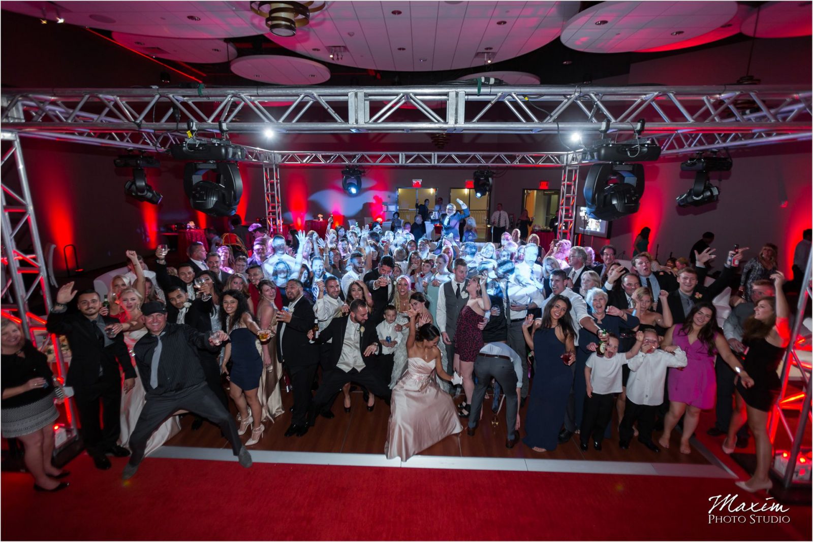 Cincinnati Wedding Photographers Sharonville Convention Center Wedding Reception Group Photo